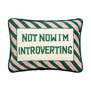 NEW PEKING HANDICRAFT unisex not now i'm introverting pillow in pink and green